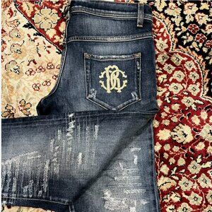 New! Authentic! $375! Roberto Cavalli Distressed Blue Jeans Size: 40